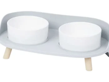 Fashion Merk Dubbele Voerbak Op Pootjes Blauw,Grijs