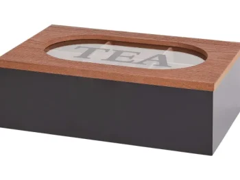 New Merk Theebox Met Tekst Bruin,Wit,Zwart